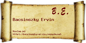 Bacsinszky Ervin névjegykártya